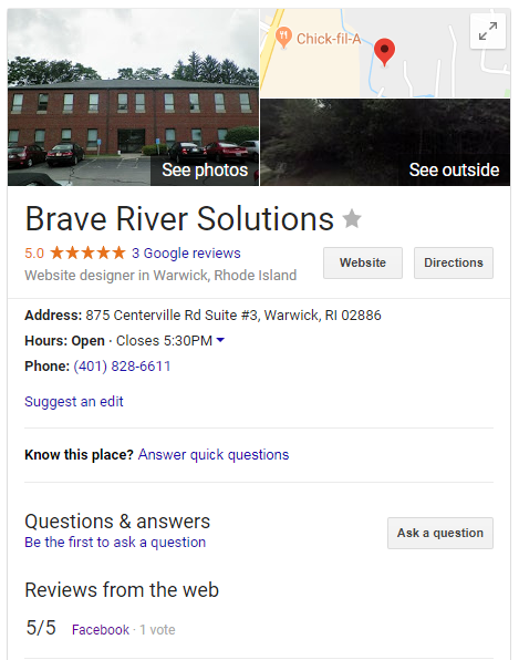 Brave River Solutions Google my Business Listing example